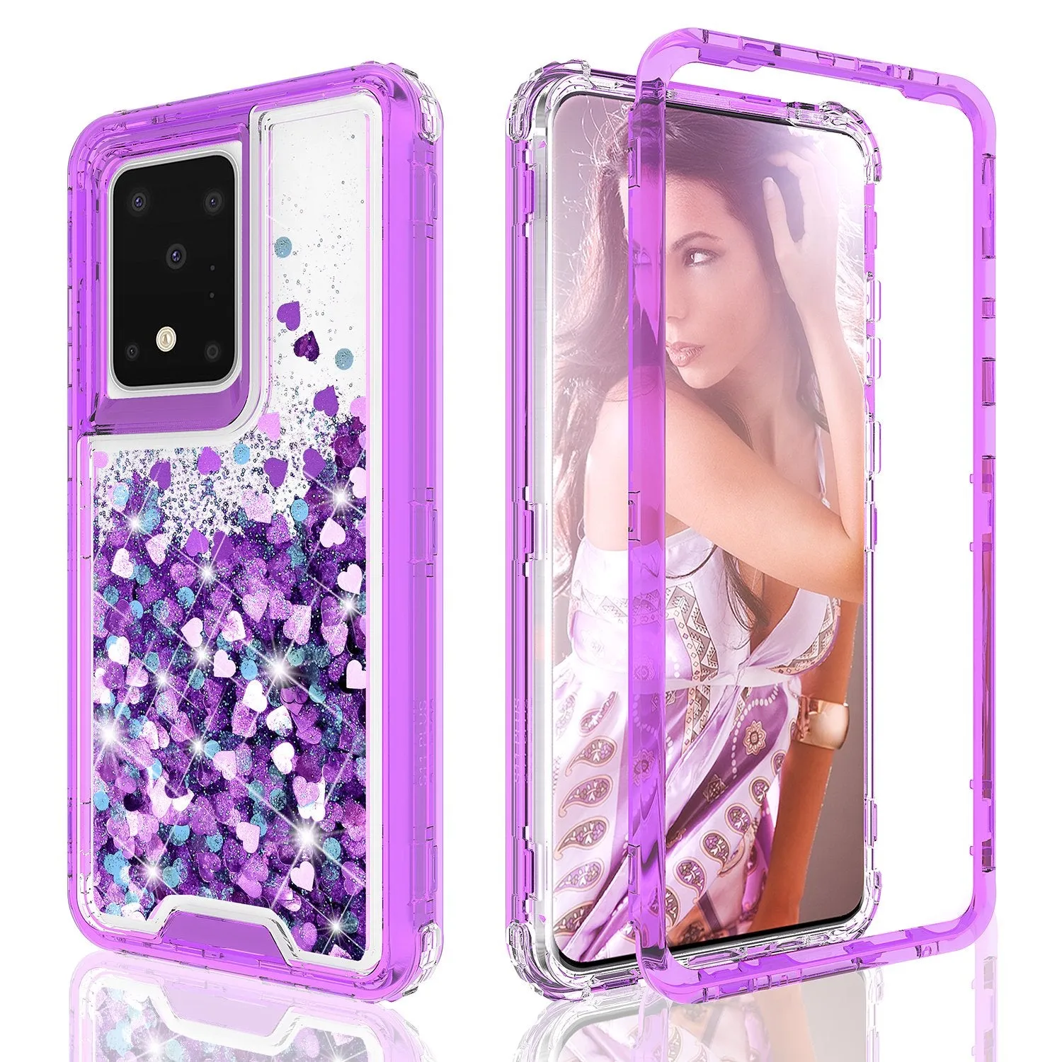 Samsung Galaxy S20 Plus/Galaxy S20  Case,Hard Clear Glitter Sparkle Flowing Liquid Heavy Duty Shockproof Three Layer Protective Bling Girls Women Cases for Samsung Galaxy S20 Plus/Galaxy S20  - Purple