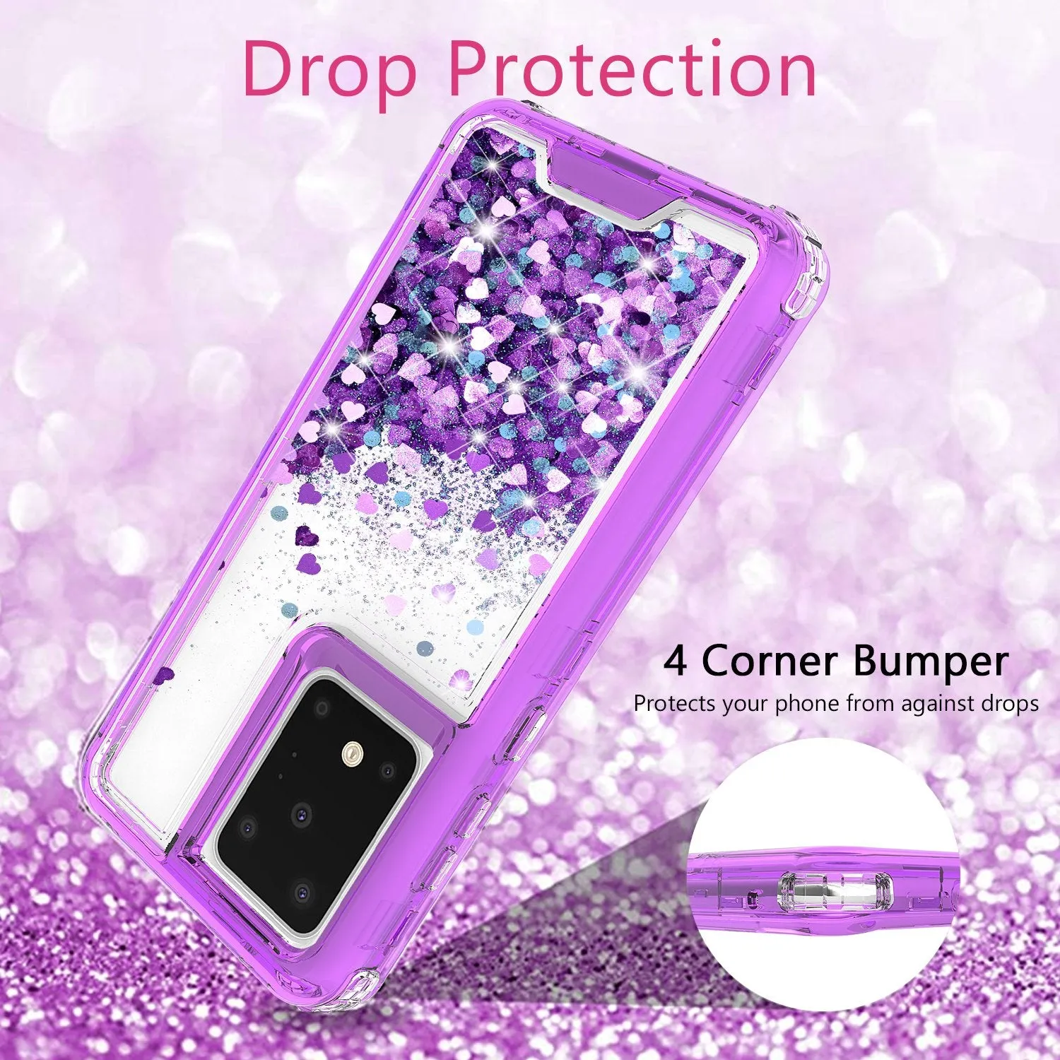 Samsung Galaxy S20 Plus/Galaxy S20  Case,Hard Clear Glitter Sparkle Flowing Liquid Heavy Duty Shockproof Three Layer Protective Bling Girls Women Cases for Samsung Galaxy S20 Plus/Galaxy S20  - Purple