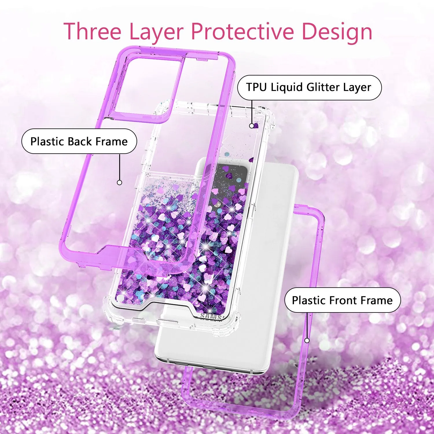 Samsung Galaxy S20 Plus/Galaxy S20  Case,Hard Clear Glitter Sparkle Flowing Liquid Heavy Duty Shockproof Three Layer Protective Bling Girls Women Cases for Samsung Galaxy S20 Plus/Galaxy S20  - Purple