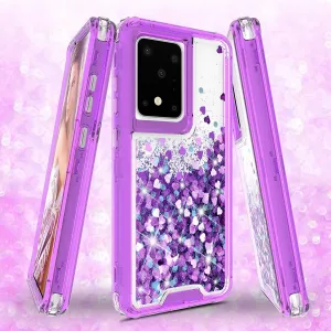 Samsung Galaxy S20 Plus/Galaxy S20  Case,Hard Clear Glitter Sparkle Flowing Liquid Heavy Duty Shockproof Three Layer Protective Bling Girls Women Cases for Samsung Galaxy S20 Plus/Galaxy S20  - Purple