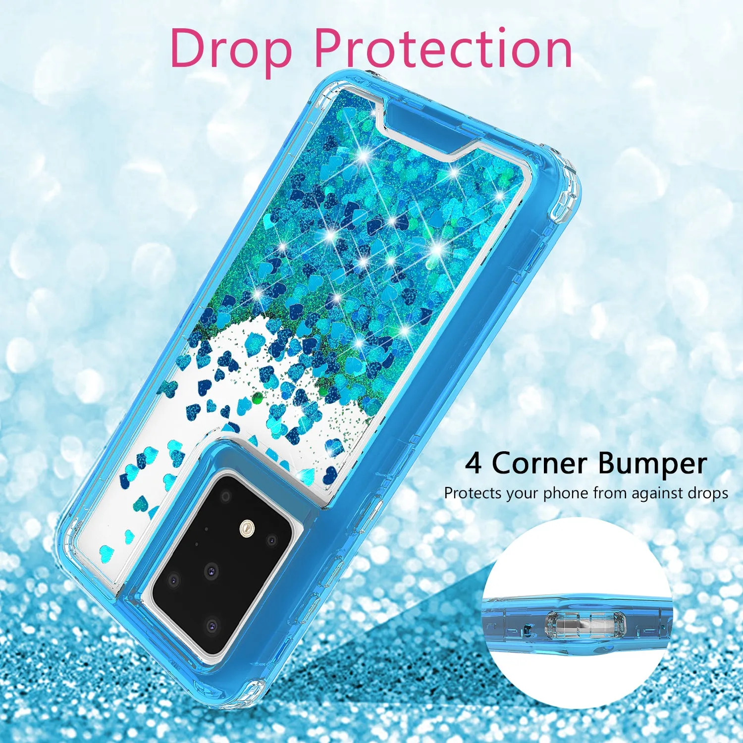 Samsung Galaxy S20 Plus/Galaxy S20  Case,Hard Clear Glitter Sparkle Flowing Liquid Heavy Duty Shockproof Three Layer Protective Bling Girls Women Cases for Samsung Galaxy S20 Plus/Galaxy S20  - Teal
