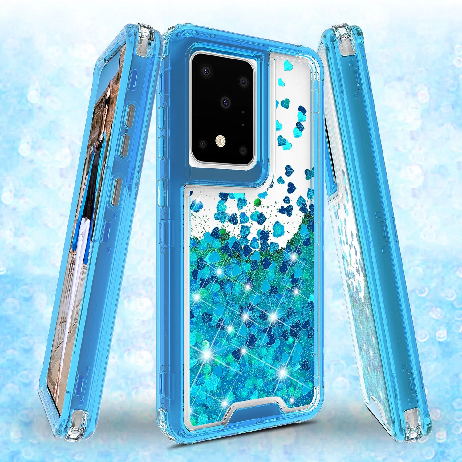 Samsung Galaxy S20 Plus/Galaxy S20  Case,Hard Clear Glitter Sparkle Flowing Liquid Heavy Duty Shockproof Three Layer Protective Bling Girls Women Cases for Samsung Galaxy S20 Plus/Galaxy S20  - Teal