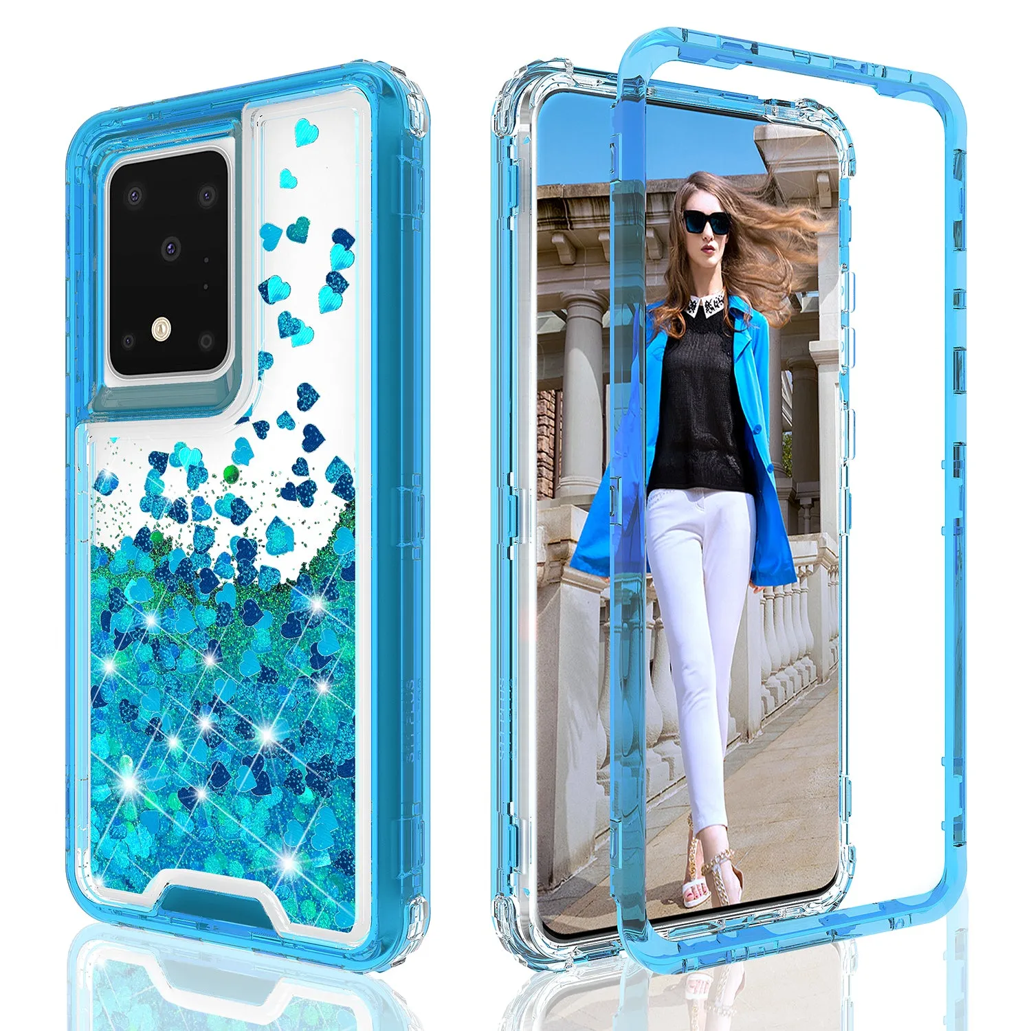 Samsung Galaxy S20 Plus/Galaxy S20  Case,Hard Clear Glitter Sparkle Flowing Liquid Heavy Duty Shockproof Three Layer Protective Bling Girls Women Cases for Samsung Galaxy S20 Plus/Galaxy S20  - Teal