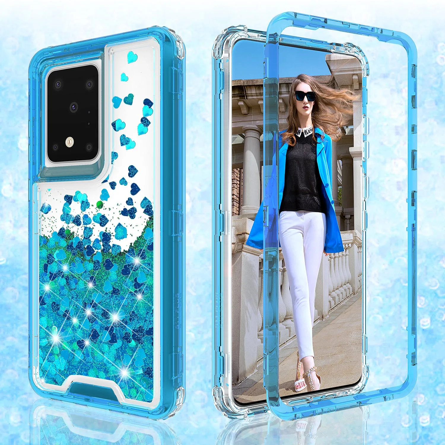 Samsung Galaxy S20 Plus/Galaxy S20  Case,Hard Clear Glitter Sparkle Flowing Liquid Heavy Duty Shockproof Three Layer Protective Bling Girls Women Cases for Samsung Galaxy S20 Plus/Galaxy S20  - Teal