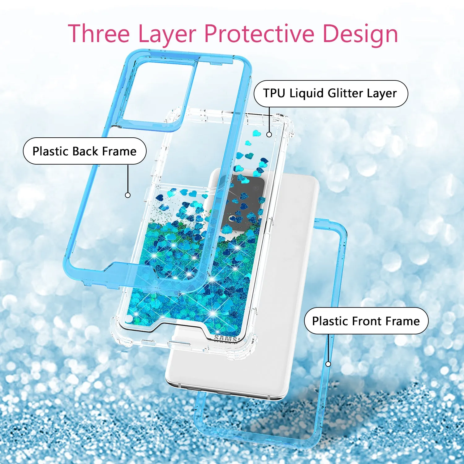 Samsung Galaxy S20 Plus/Galaxy S20  Case,Hard Clear Glitter Sparkle Flowing Liquid Heavy Duty Shockproof Three Layer Protective Bling Girls Women Cases for Samsung Galaxy S20 Plus/Galaxy S20  - Teal
