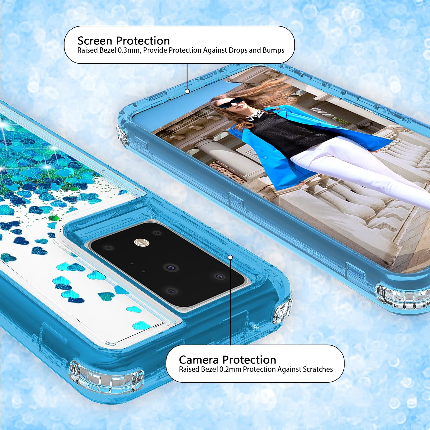 Samsung Galaxy S20 Plus/Galaxy S20  Case,Hard Clear Glitter Sparkle Flowing Liquid Heavy Duty Shockproof Three Layer Protective Bling Girls Women Cases for Samsung Galaxy S20 Plus/Galaxy S20  - Teal