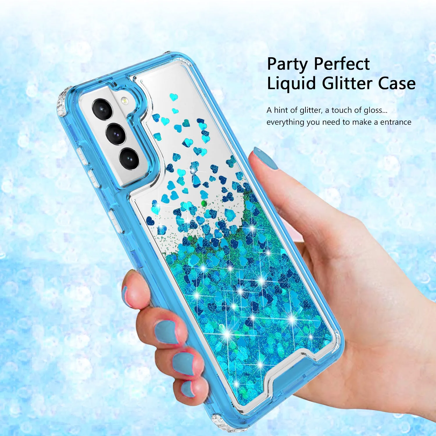 Samsung Galaxy S21  /Galaxy S21 Plus Case,Hard Clear Glitter Sparkle Flowing Liquid Heavy Duty Shockproof Three Layer Protective Bling Girls Women Cases for Samsung Galaxy S21  /Galaxy S21 Plus - Teal