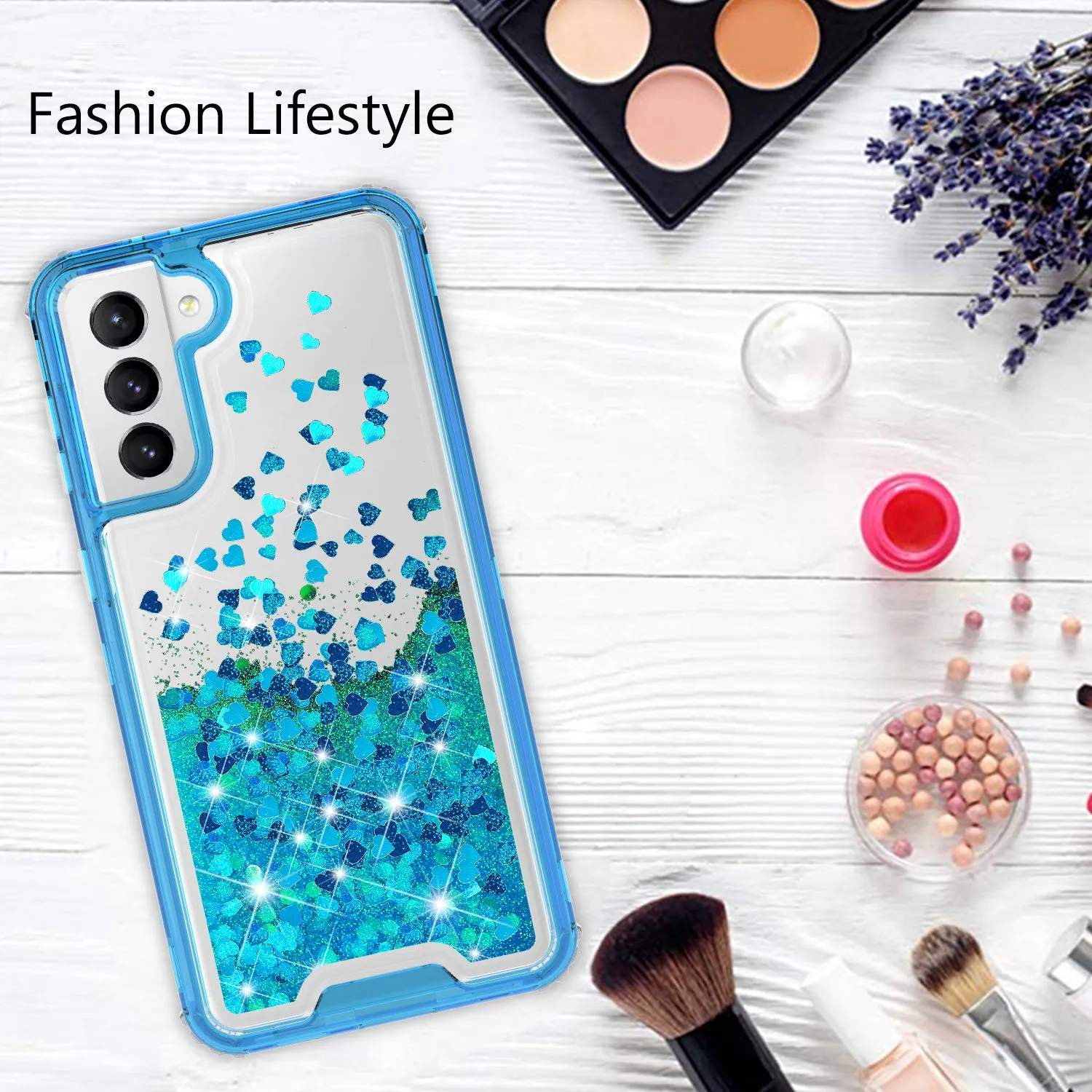 Samsung Galaxy S21  /Galaxy S21 Plus Case,Hard Clear Glitter Sparkle Flowing Liquid Heavy Duty Shockproof Three Layer Protective Bling Girls Women Cases for Samsung Galaxy S21  /Galaxy S21 Plus - Teal
