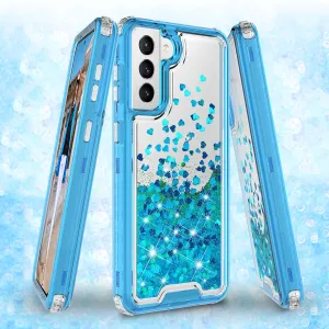 Samsung Galaxy S21  /Galaxy S21 Plus Case,Hard Clear Glitter Sparkle Flowing Liquid Heavy Duty Shockproof Three Layer Protective Bling Girls Women Cases for Samsung Galaxy S21  /Galaxy S21 Plus - Teal