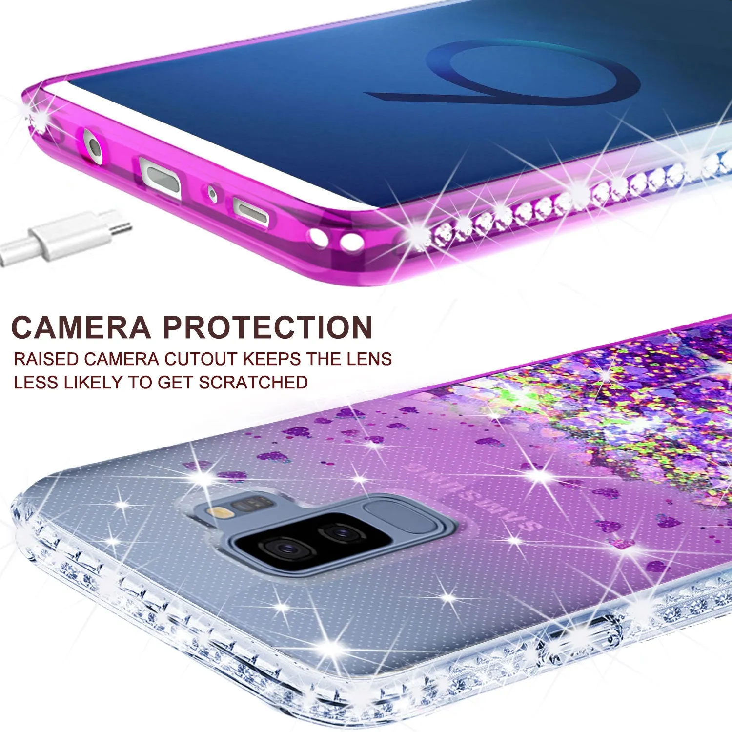 Samsung Galaxy S9 Case Liquid Glitter Phone Case Waterfall Floating Quicksand Bling Sparkle Cute Protective Girls Women Cover for Galaxy S9 - Purple