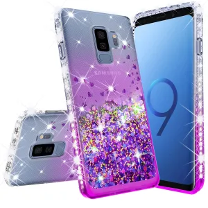 Samsung Galaxy S9 Case Liquid Glitter Phone Case Waterfall Floating Quicksand Bling Sparkle Cute Protective Girls Women Cover for Galaxy S9 - Purple