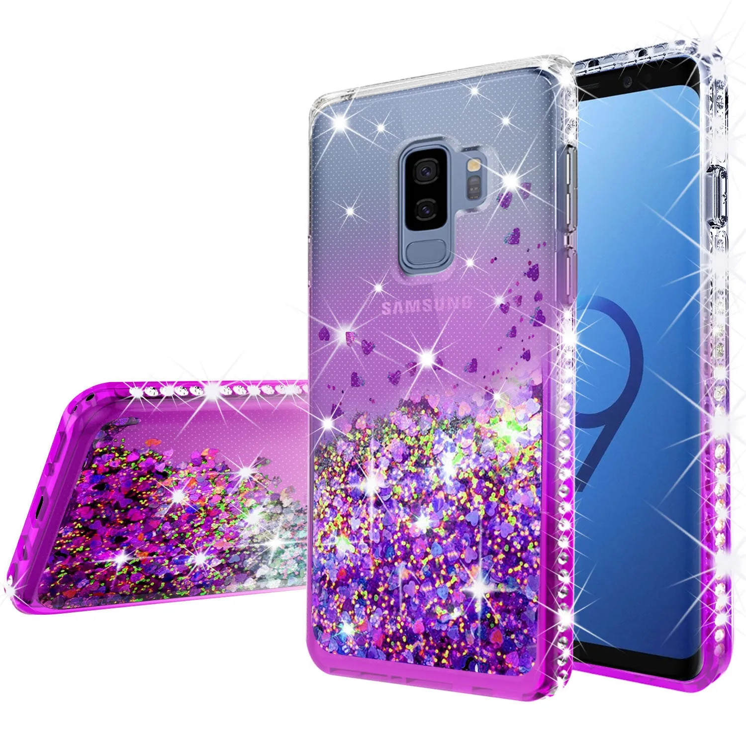 Samsung Galaxy S9 Case Liquid Glitter Phone Case Waterfall Floating Quicksand Bling Sparkle Cute Protective Girls Women Cover for Galaxy S9 - Purple