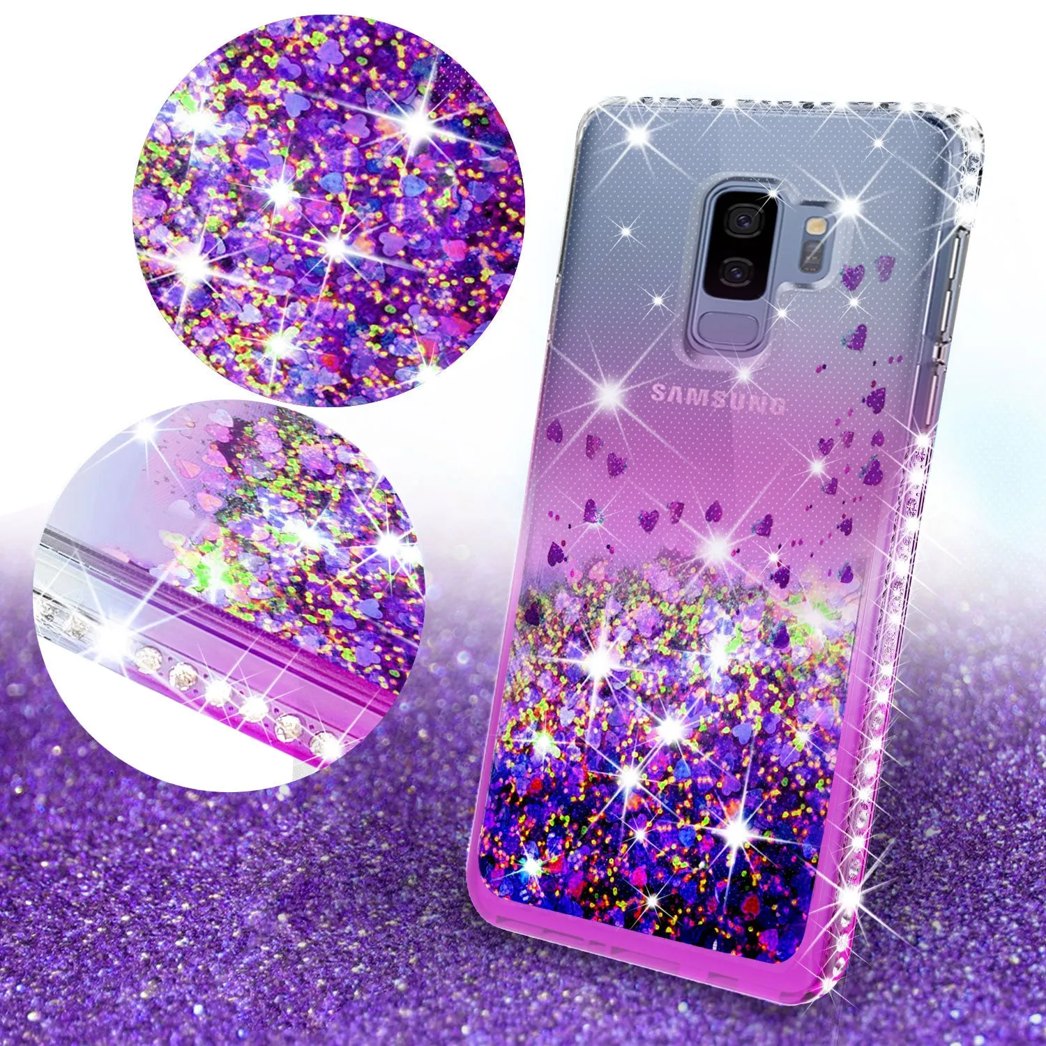 Samsung Galaxy S9 Case Liquid Glitter Phone Case Waterfall Floating Quicksand Bling Sparkle Cute Protective Girls Women Cover for Galaxy S9 - Purple