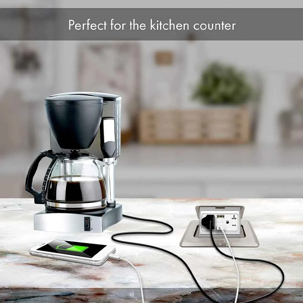 Square Floor Outlet Box 20 Amp Duplex Outlet with USB-A Outlet Nickel