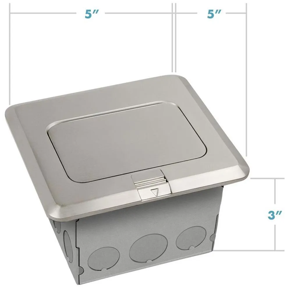 Square Floor Outlet Box 20 Amp Duplex Outlet with USB-A Outlet Nickel