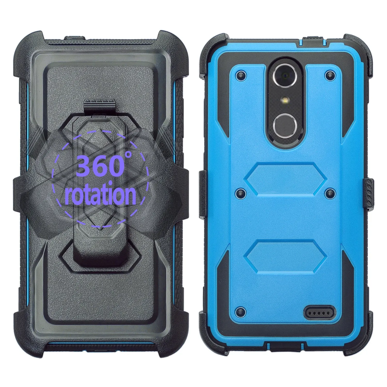 ZTE Blade Spark Z971, ZTE ZMAX One, ZTE Grand X4, X 4 Case, Rugged [Built-in Screen Protector] Heavy Duty Holster Shell Combo Cover - Blue