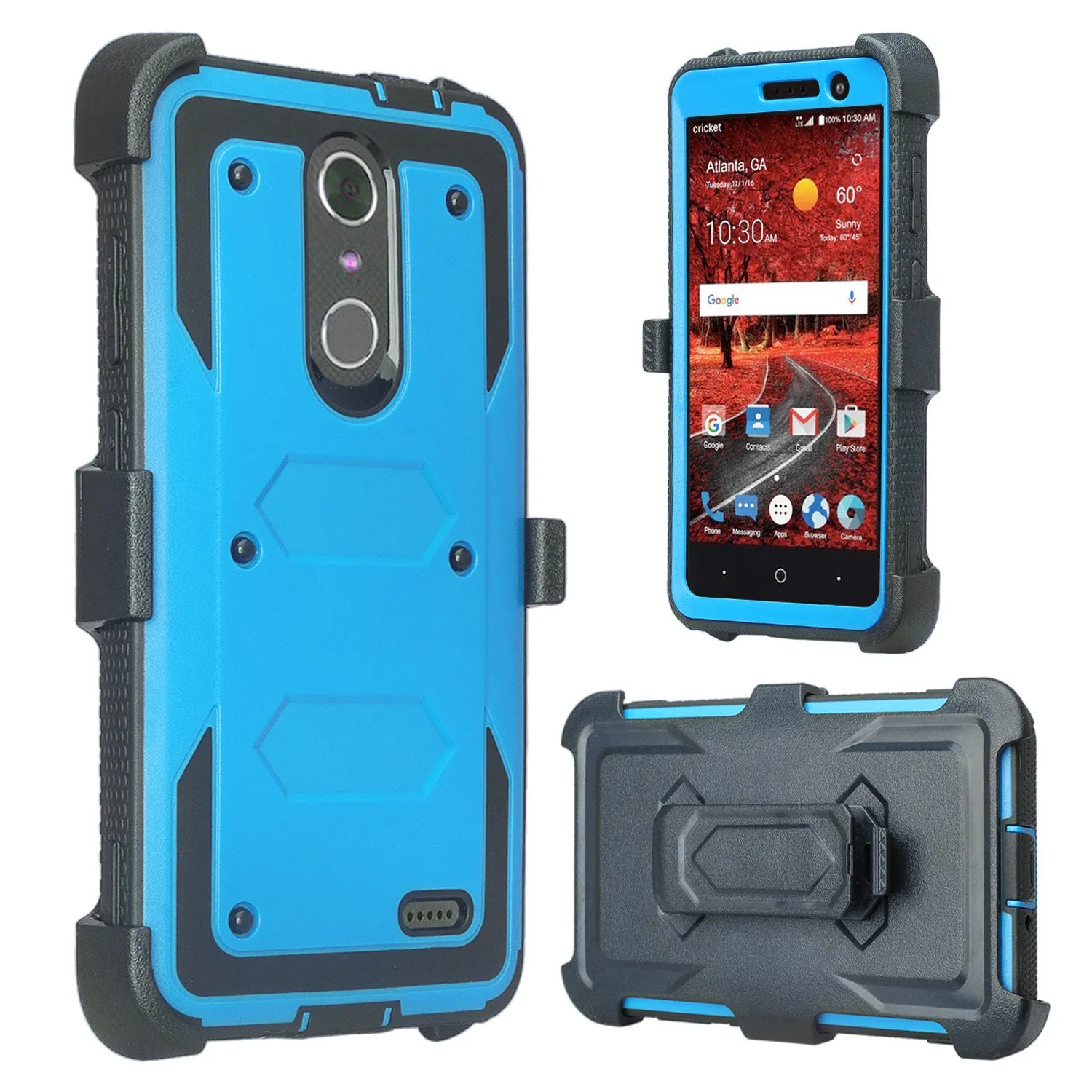 ZTE Blade Spark Z971, ZTE ZMAX One, ZTE Grand X4, X 4 Case, Rugged [Built-in Screen Protector] Heavy Duty Holster Shell Combo Cover - Blue